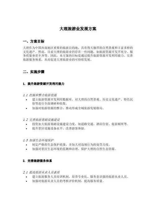 大理旅游业的建议和方案