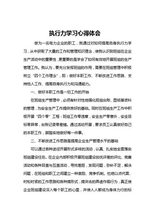 《执行力学习心得体会》