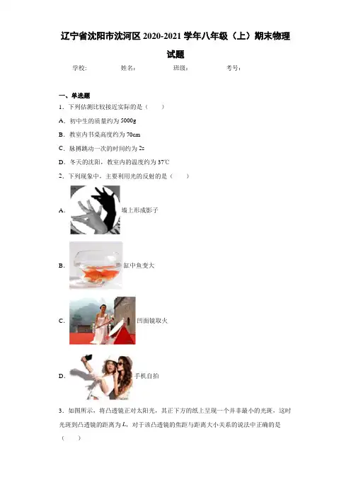 辽宁省沈阳市沈河区2020-2021学年八年级(上)期末物理试题