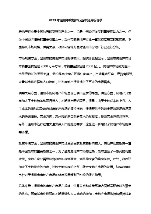 2023年温州市房地产行业市场分析现状