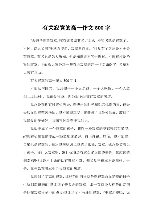 有关寂寞的高一作文800字