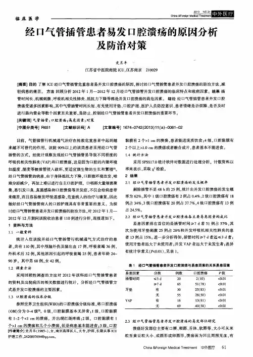 经口气管插管患者易发口腔溃疡的原因分析及防治对策 2