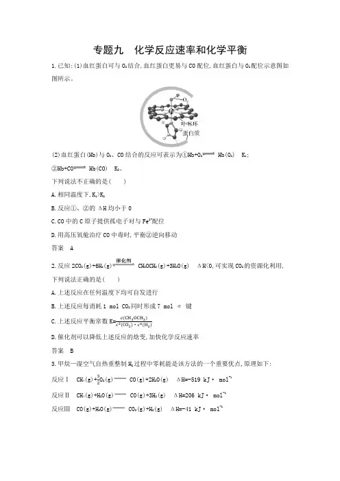 山东版高考化学一轮复习专题九化学反应速率和化学平衡拓展练习含答案