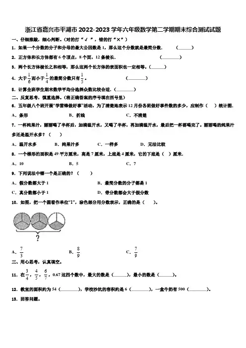 浙江省嘉兴市平湖市2022-2023学年六年级数学第二学期期末综合测试试题含解析