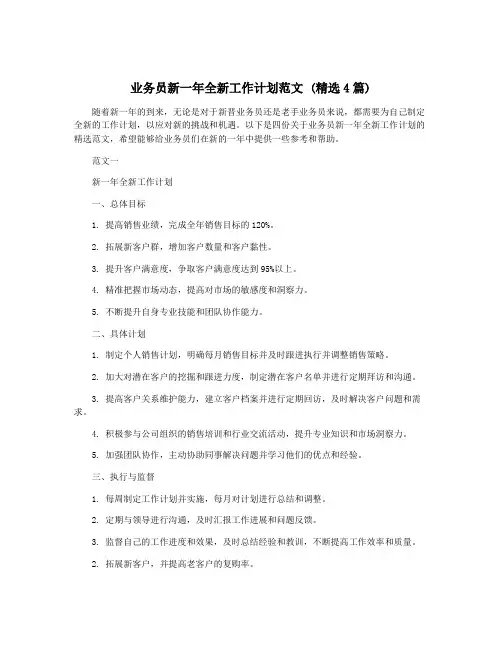 业务员新一年全新工作计划范文 (精选4篇)
