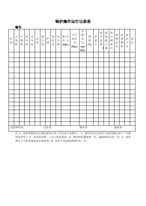 锅炉操作运行记录