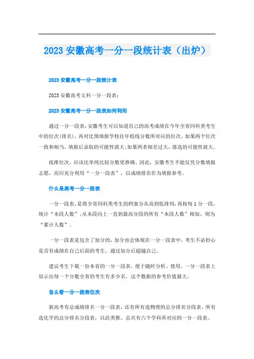 2023安徽高考一分一段统计表(出炉)