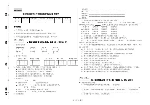 湖北省2020年小升初语文模拟考试试卷 附解析