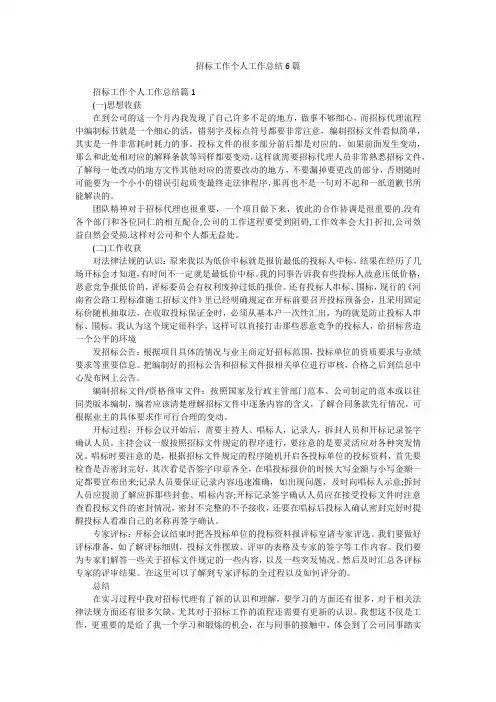 招标工作个人工作总结6篇