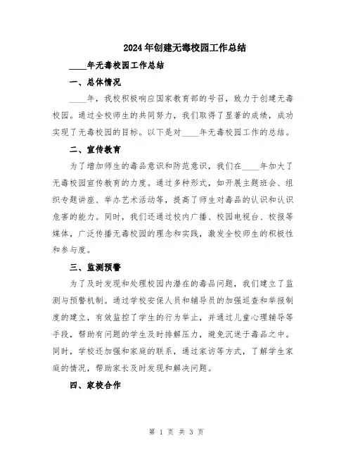 2024年创建无毒校园工作总结