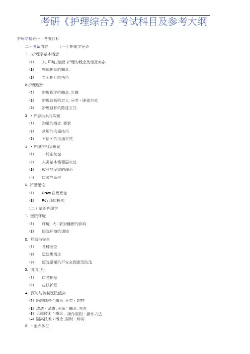 考研《护理综合》考试科目及参考大纲