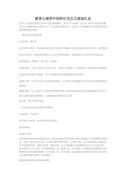 教育心理学中四种行为主义理论汇总