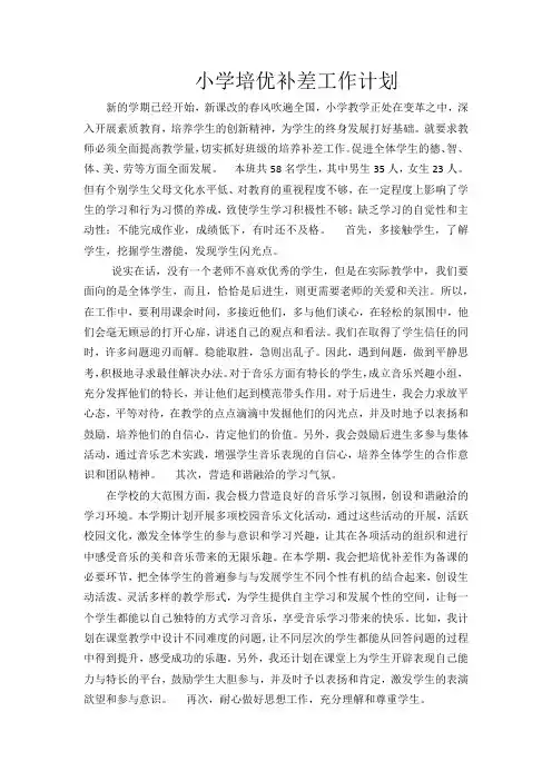 小学培优补差工作计划