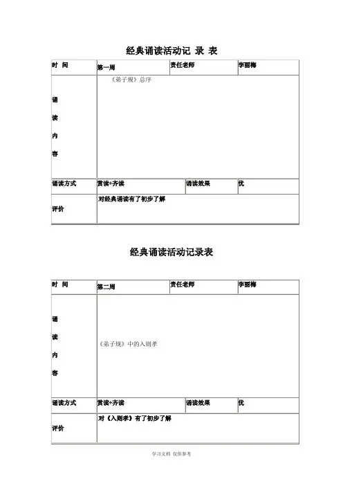 二年级经典诵读活动记录
