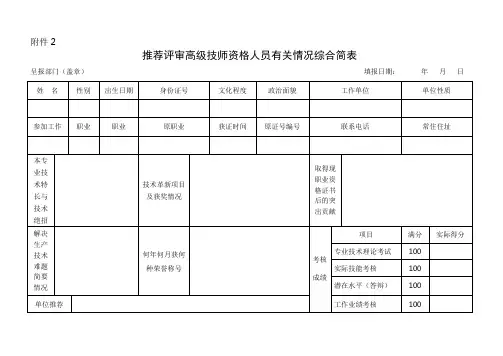 技师、高级技师评审表
