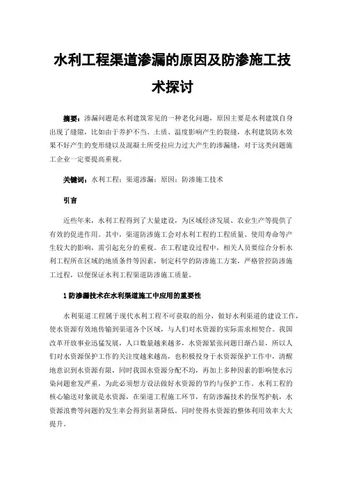 水利工程渠道渗漏的原因及防渗施工技术探讨