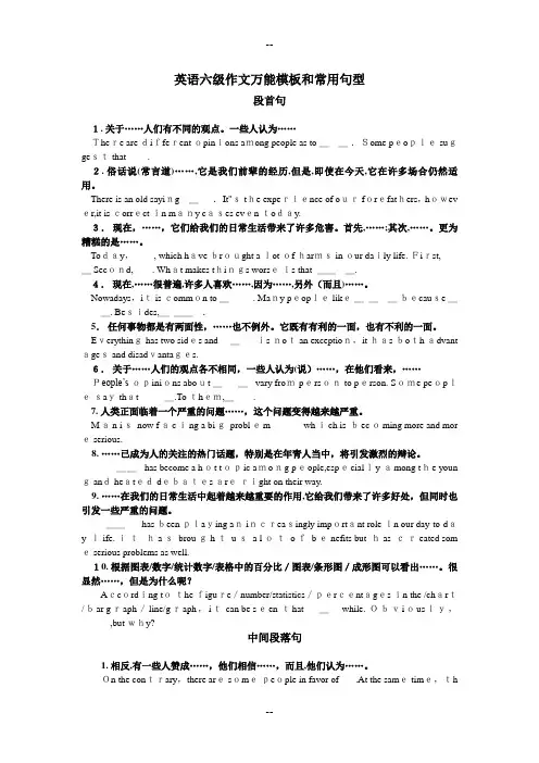 英语六级作文万能模板和常用句型