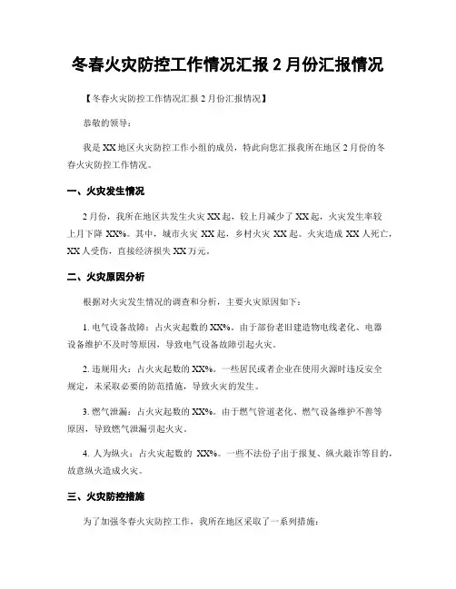 冬春火灾防控工作情况汇报2月份汇报情况