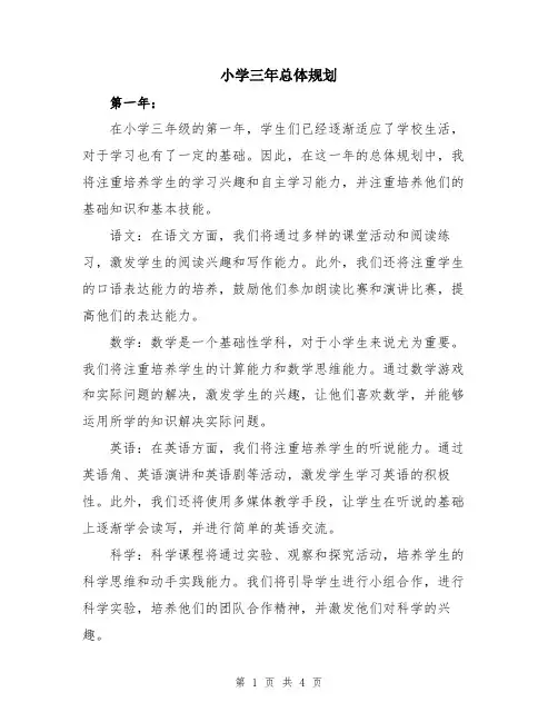 小学三年总体规划