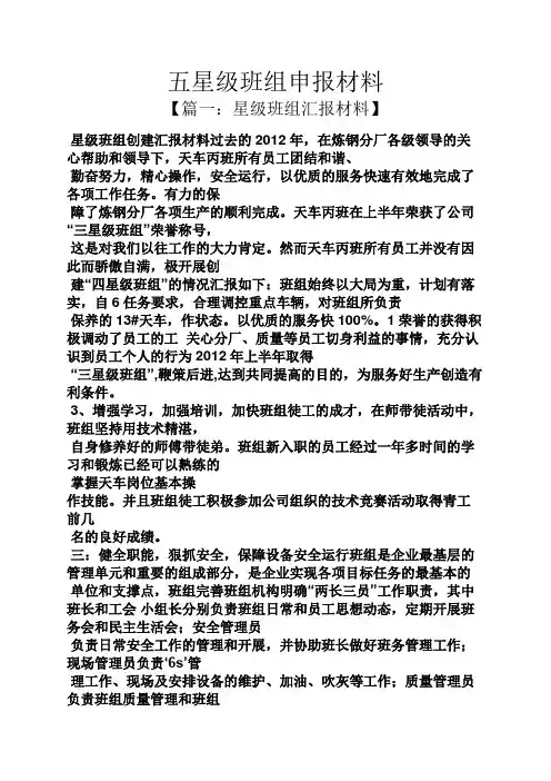 五星级班组申报材料