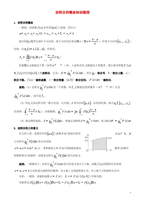 高中数学第一章导数及其应用1.5定积分的概念知识梳理素材新人教A版选修2-2课件