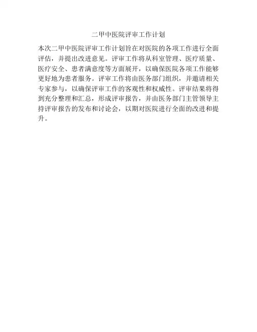 二甲中医院评审工作计划