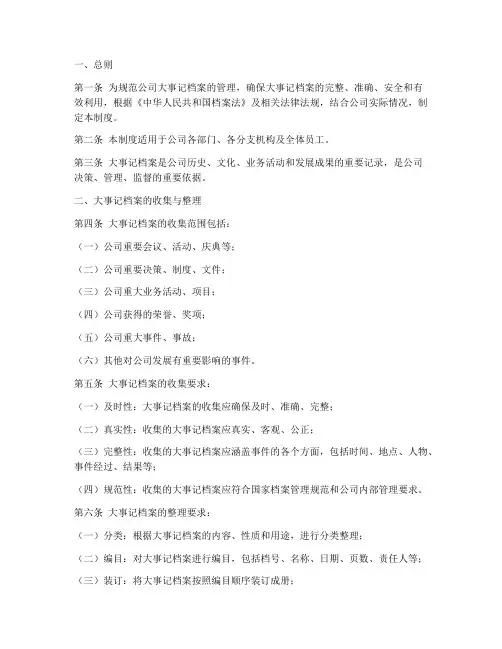 公司大事记档案管理制度