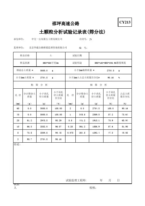 筛分试验表格