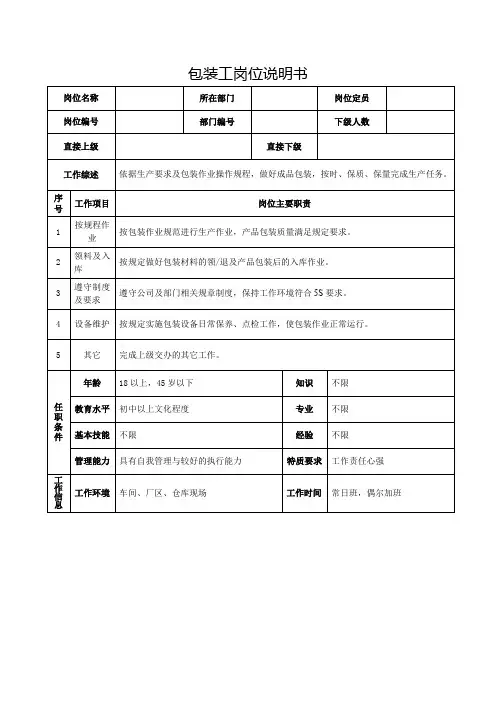 包装工岗位说明书