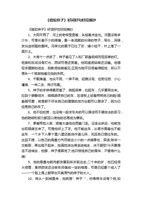 《骆驼祥子》好词好句好段摘抄