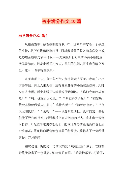 (精选)初中满分作文10篇
