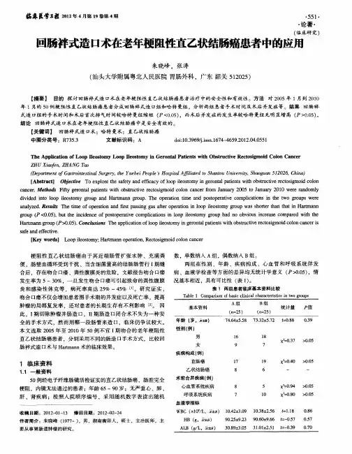 回肠袢式造口术在老年梗阻性直乙状结肠癌患者中的应用