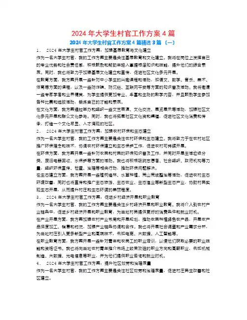 2024年大学生村官工作计划4篇3篇