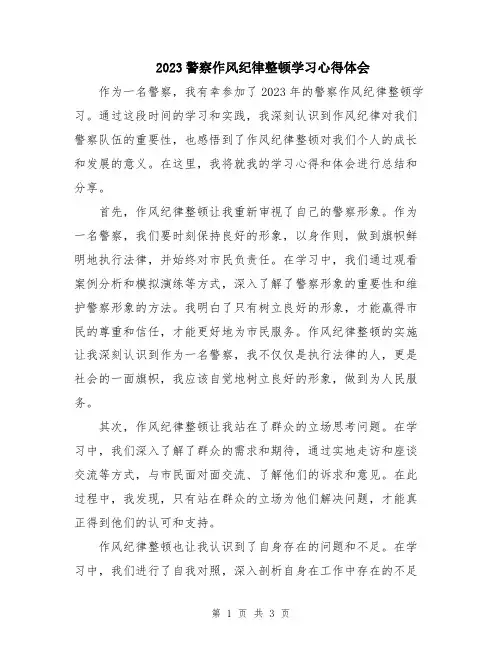 2023警察作风纪律整顿学习心得体会