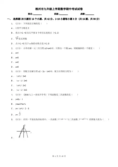 郴州市九年级上学期数学期中考试试卷