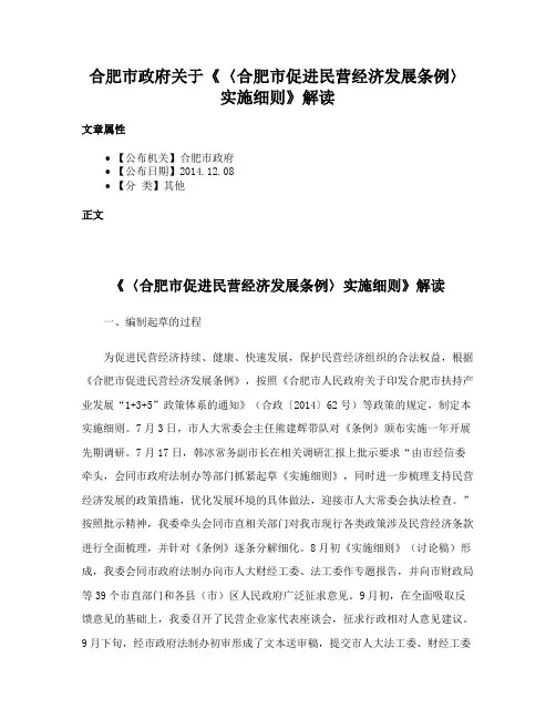 合肥市政府关于《〈合肥市促进民营经济发展条例〉实施细则》解读