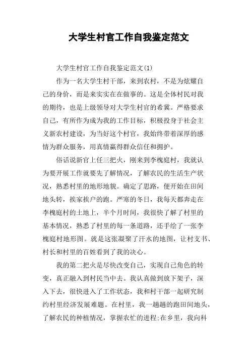 大学生村官工作自我鉴定范文