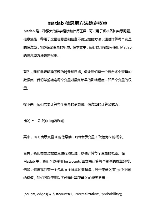 matlab信息熵方法确定权重