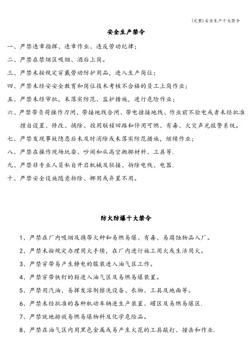 (完整)安全生产十大禁令