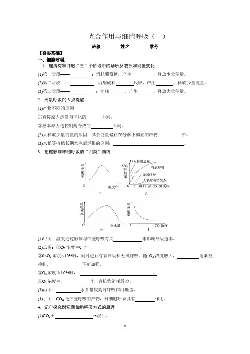 2018届高三第二学期生物第二轮复习《光合作用与细胞呼吸(一)》学案含答案
