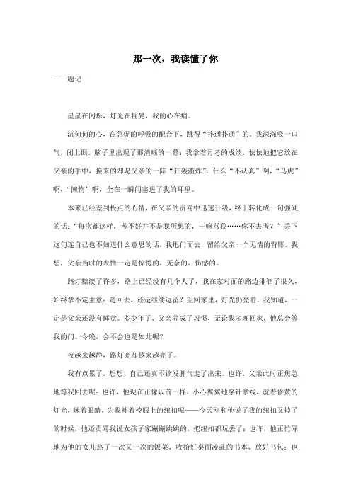 那一次,我读懂了你_初中初三作文800字