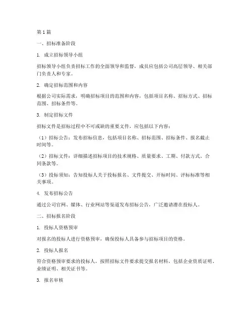 公司自行招标流程步骤(3篇)