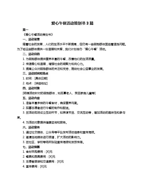 爱心午餐活动策划书3篇