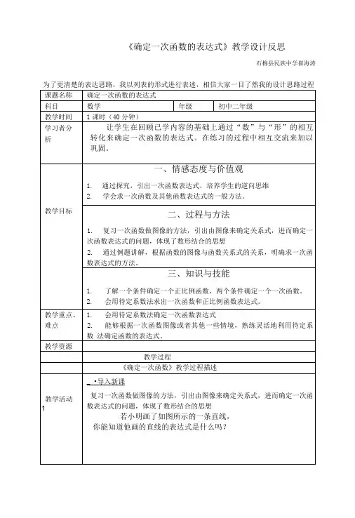 《确定一次函数的表达式》教学设计反思.doc