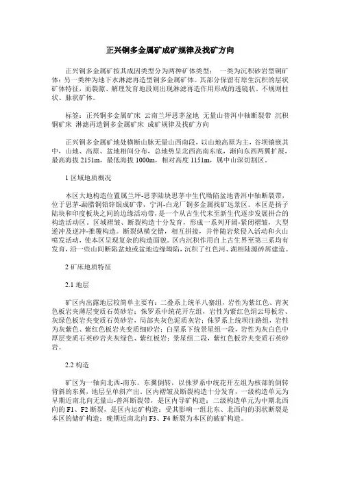 正兴铜多金属矿成矿规律及找矿方向
