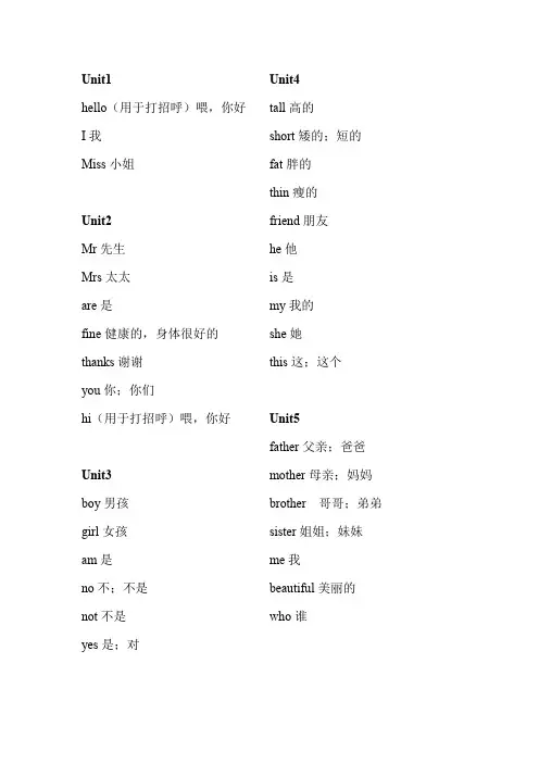 沪教版牛津英语三年级上册必背单词