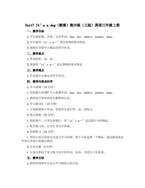 Unit7 It's a dog(教案)湘少版(三起)英语三年级上册