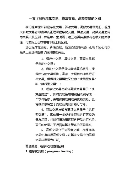 一文了解程序化交易、算法交易、高频交易的区别