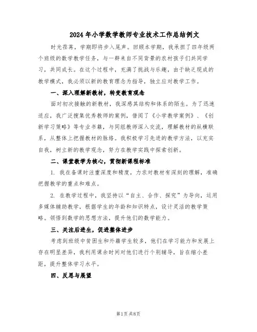 2024年小学数学教师专业技术工作总结例文（5篇）