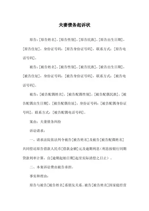 夫妻债务起诉状